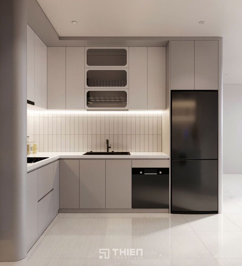 Bếp Chữ L 3m5 Hiện Đại Cho Chung Cư TBT067